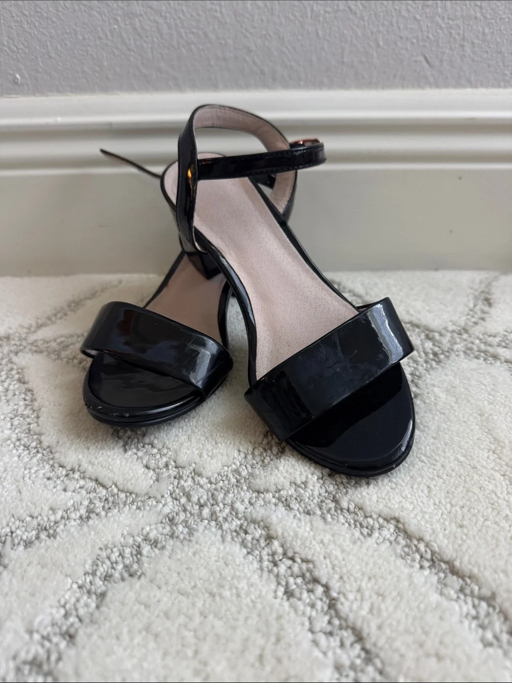 Girls Black Patent Open-Toe Ankle Strap Dress Sandals